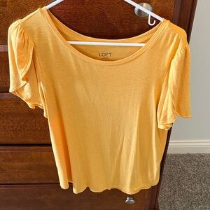 LOFT Yellow Scoop Neck Flutter Sleeve Top